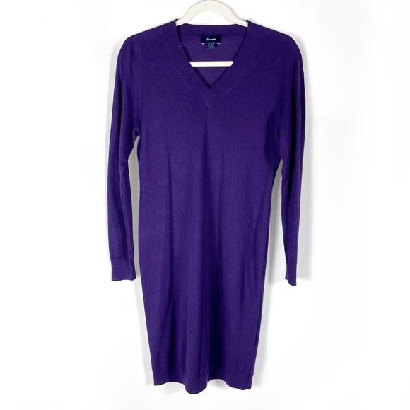 Faconnable Wool Cashmere Sweater Dress Purple V-Neck Pullover‎ Long Sleeve Sz S - Picture 1 of 6